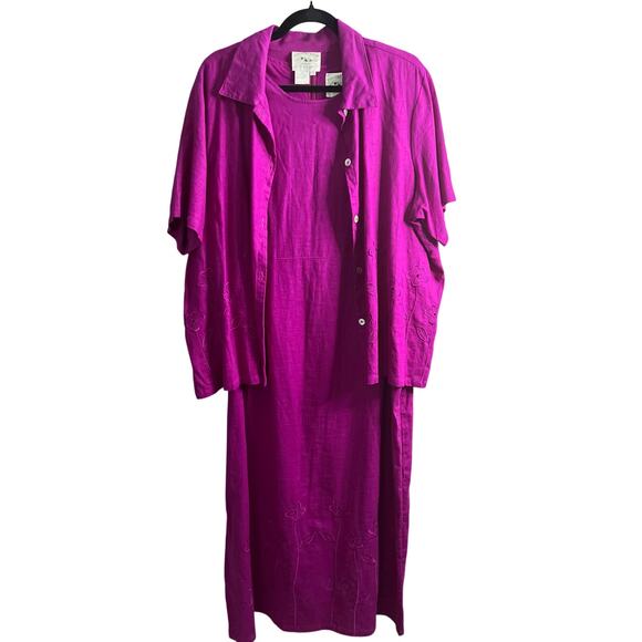 VTG Country Wear Casuals 2PC Maxi Dress Jacket 2X‎ Plus Fuchsia Linen Lagenlook - Picture 1 of 11